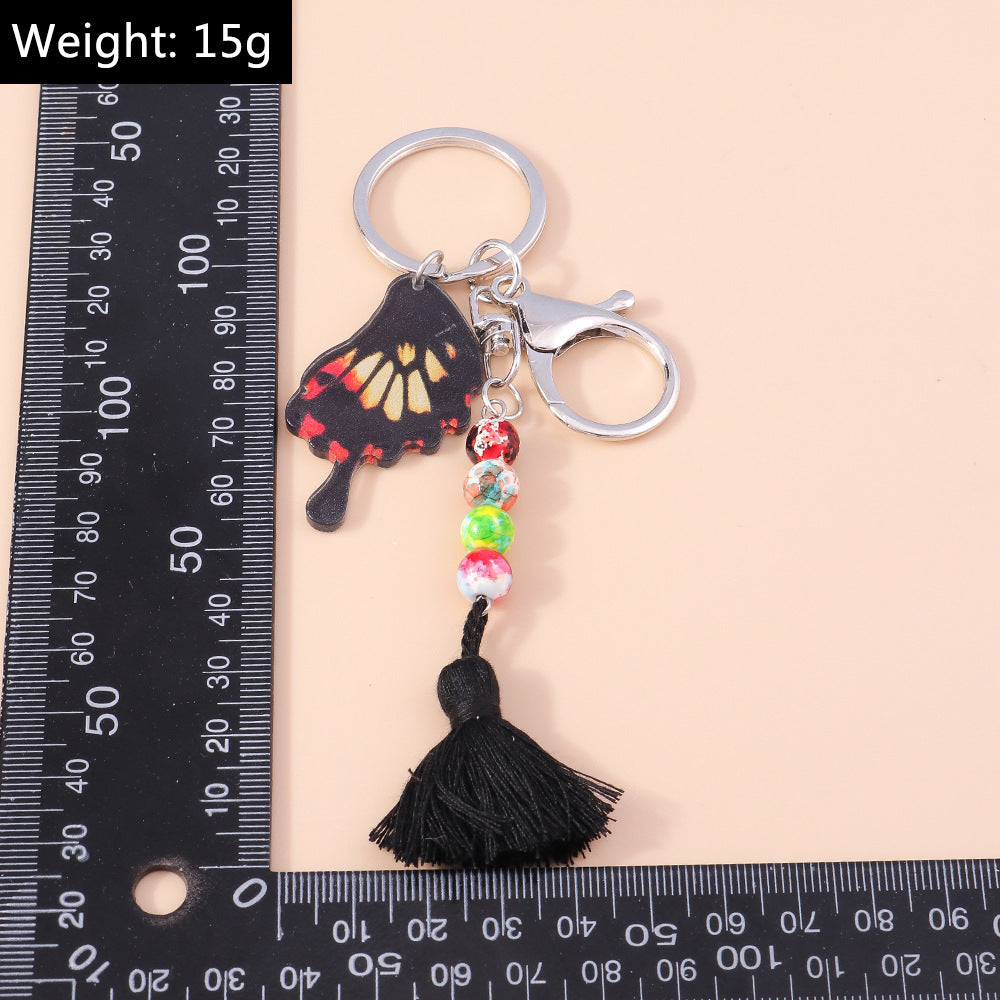 Wholesale Tassel Rice Beads Butterfly Wings Keychain